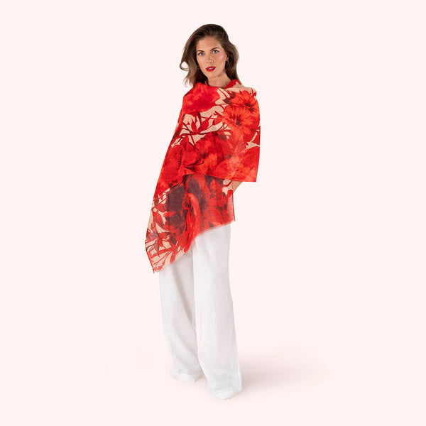 Linen/Cotton Scarf - Rouge Blooms