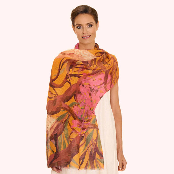 Linen/Cotton Scarf - Oriental Crane