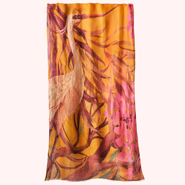 Linen/Cotton Scarf - Oriental Crane